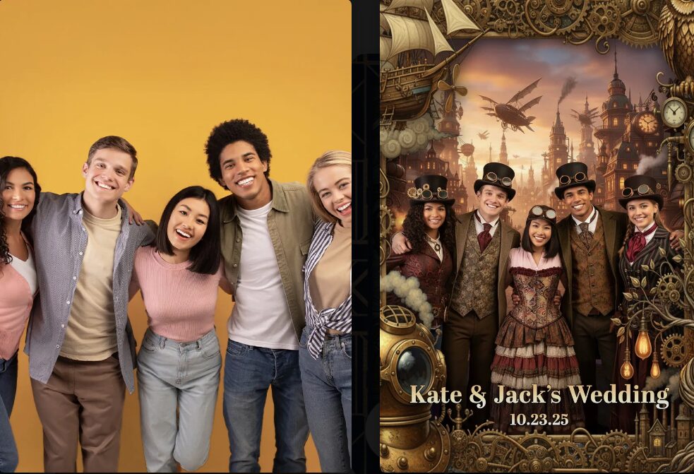 Example AI portrait transformation: wedding guest reimagined in a steampunk style