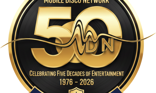 50 Years of Excellence A professional DJ performing at a crowded event with a banner reading "MOBILE DJ PRICES. THE ULTIMATE GUIDE.