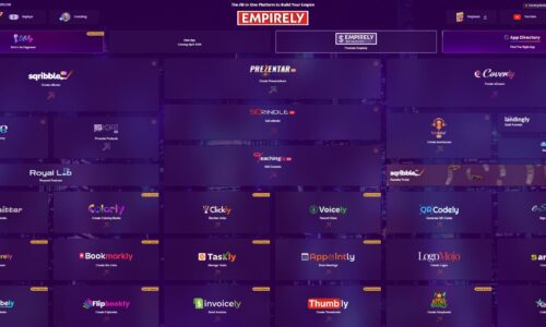 Mobile DJ Business Tools The Empirely dashboard featuring various app icons like Sqribble, Clickly, and LogoMojo for business automation and marketing.