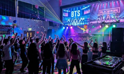 K-Pop party DJ East Anglia — teenagers dancing to BTS and BLACKPINK at a Norfolk school disco 2026