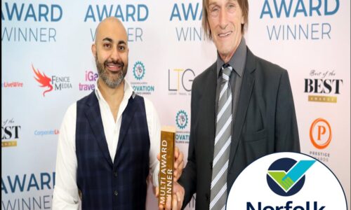The Official Awards Press Hub banner for Mobile Disco Network, showcasing the Prestige Gold Trophy and Norfolk Trusted Trader logo.