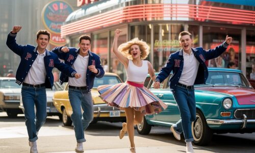 Top 20 50s Classics A lively 1950s diner dance party with a vintage jukebox and guests dancing