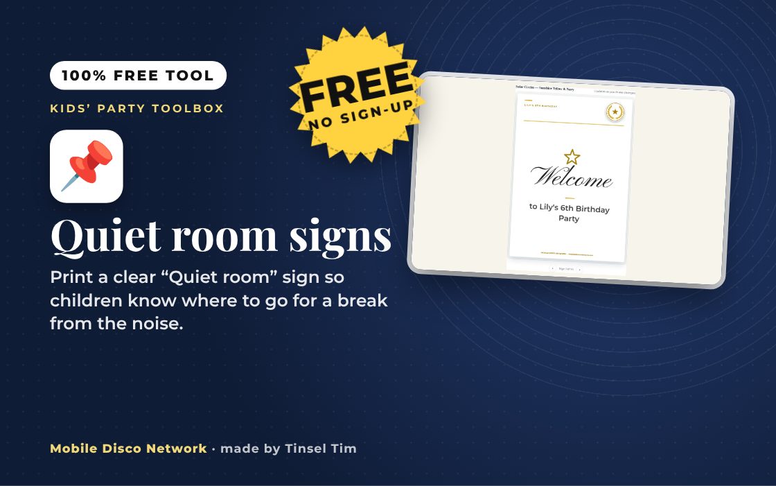 Party Signs Pack: free tool from Mobile Disco Network