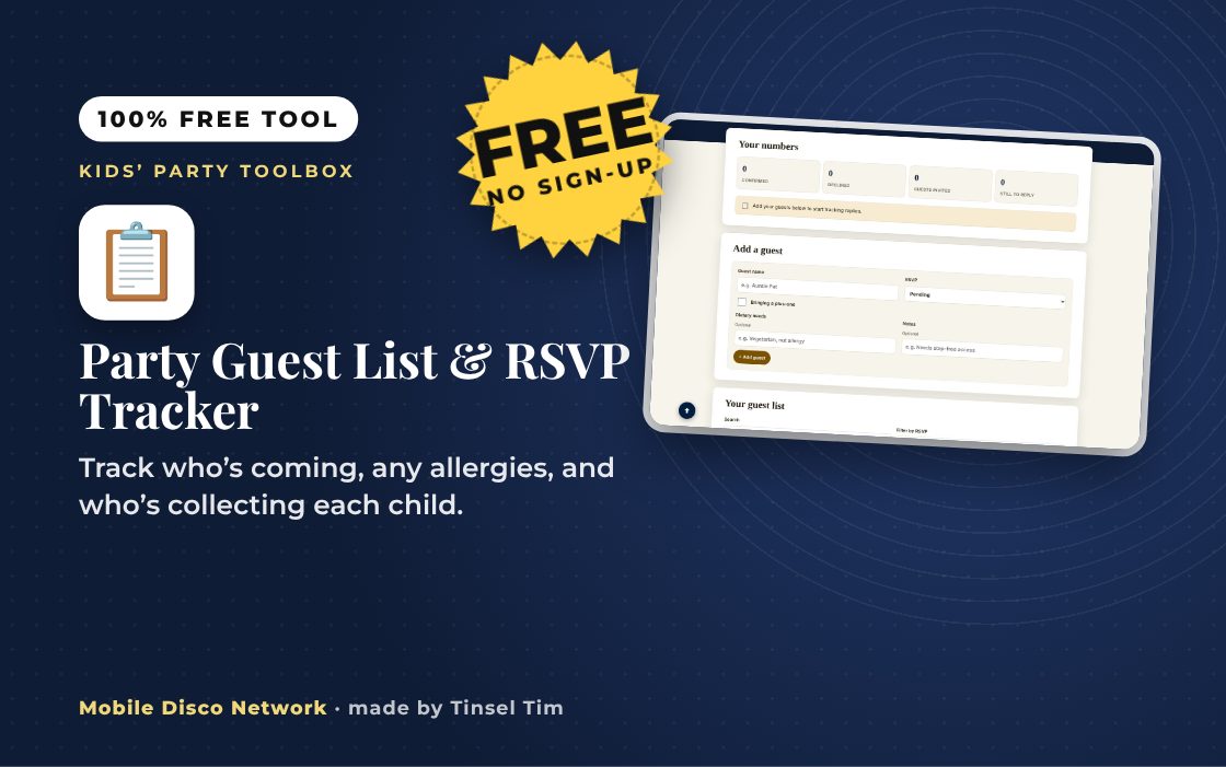 Party Guest List & RSVP Tracker: free tool from Mobile Disco Network