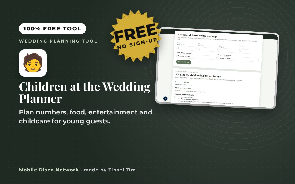 Planner for children at weddings with activities by age