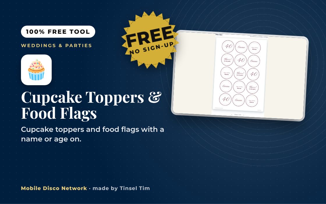 Printable cupcake toppers and buffet food flags