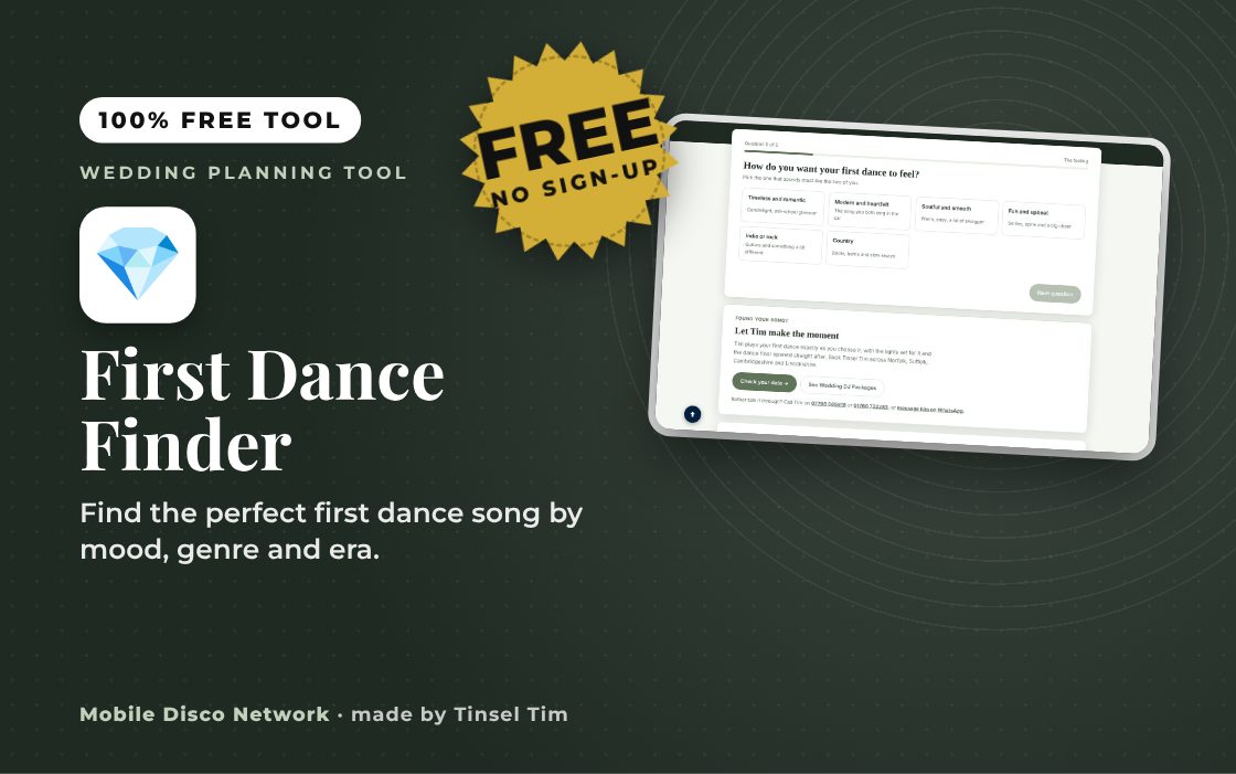 First dance songs finder with five matched picks