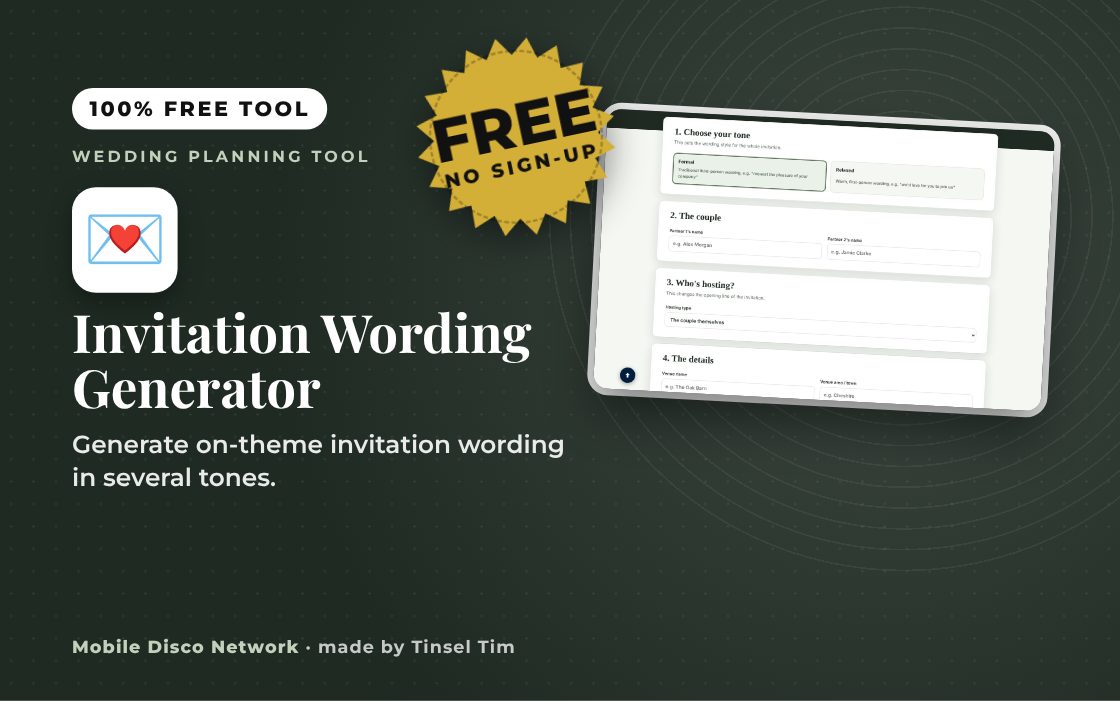 Wedding invitation wording generator with a live preview