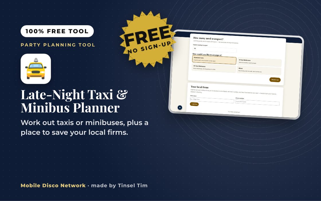 Party minibus and taxi planner with vehicle counts
