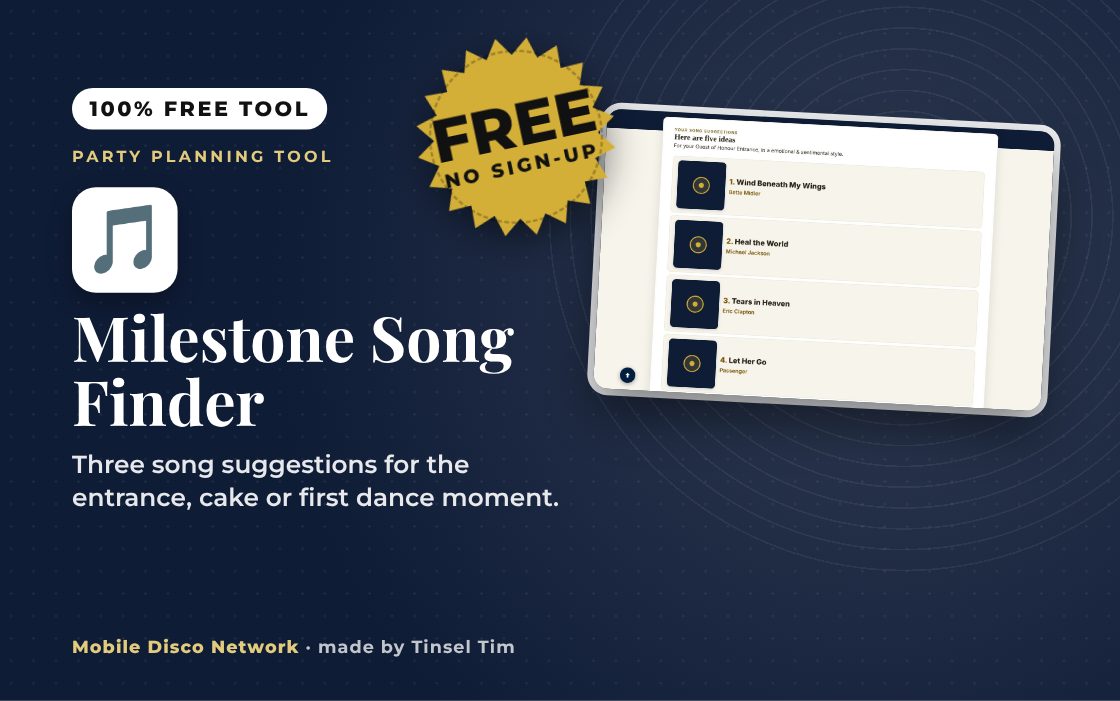 Finder for birthday party songs by moment and mood