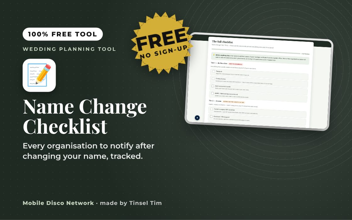 Name change checklist with passport, DVLA and banks first