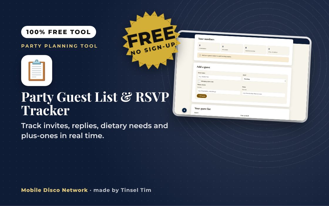 Party guest list tracker with RSVPs and headcount