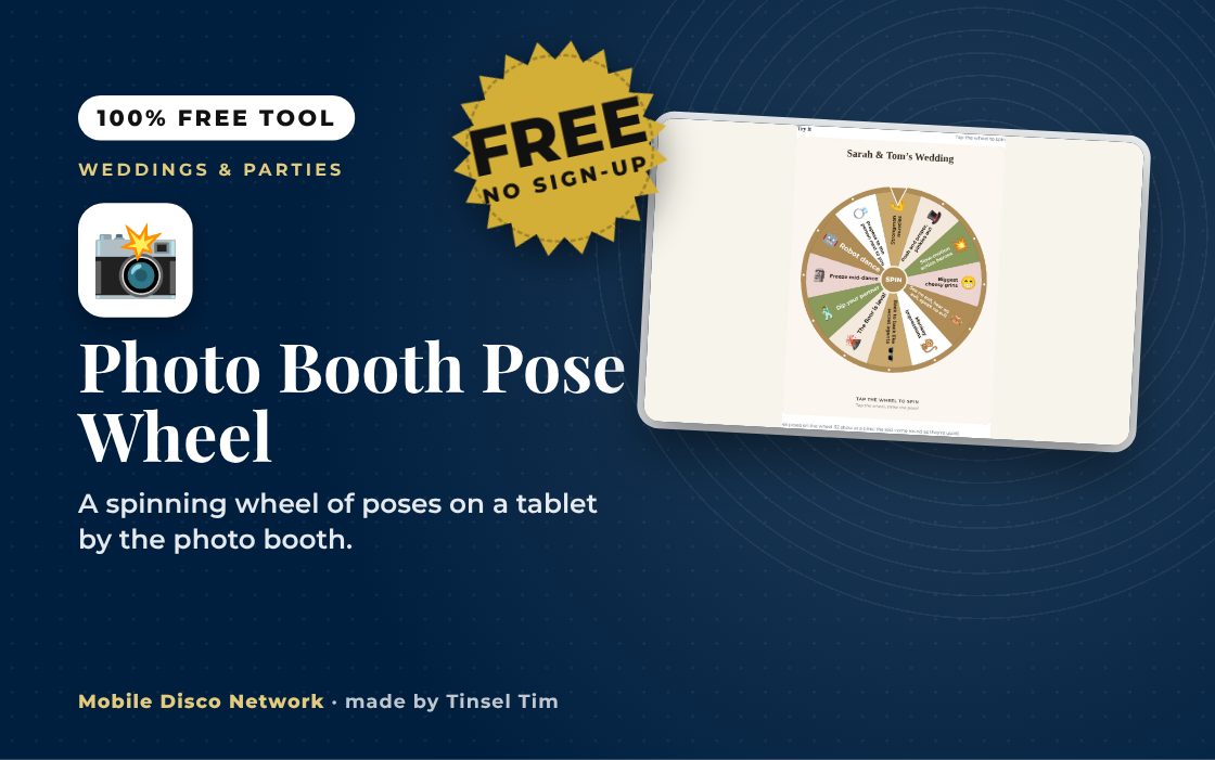 Spinning wheel of photo booth pose ideas on a tablet