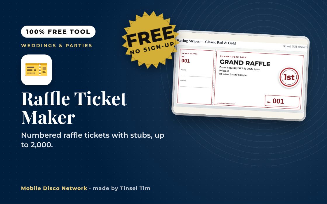 Printable raffle tickets with numbered stubs on an A4 sheet