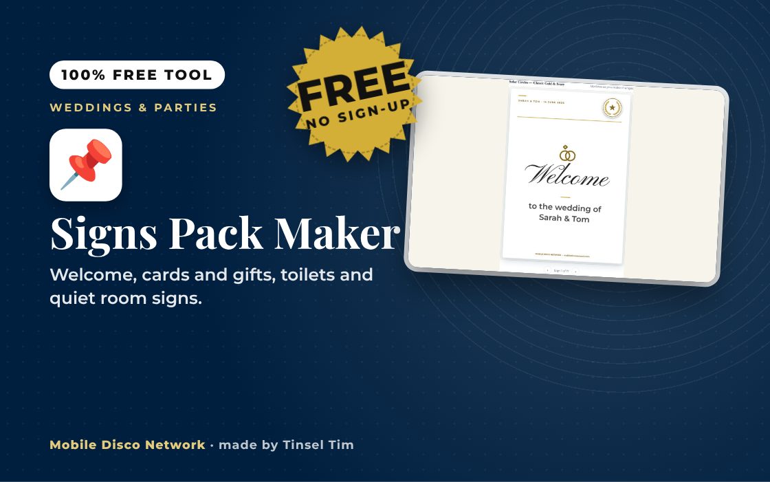 Pack of printable wedding signs: welcome, bar and toilets
