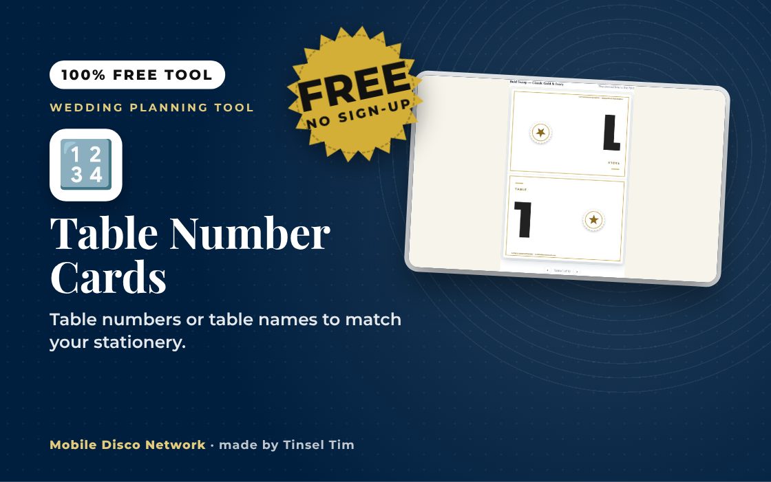 Printable wedding table numbers as folded tent cards