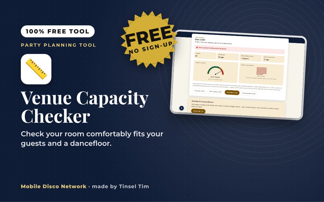 Venue capacity calculator showing a comfortable fit