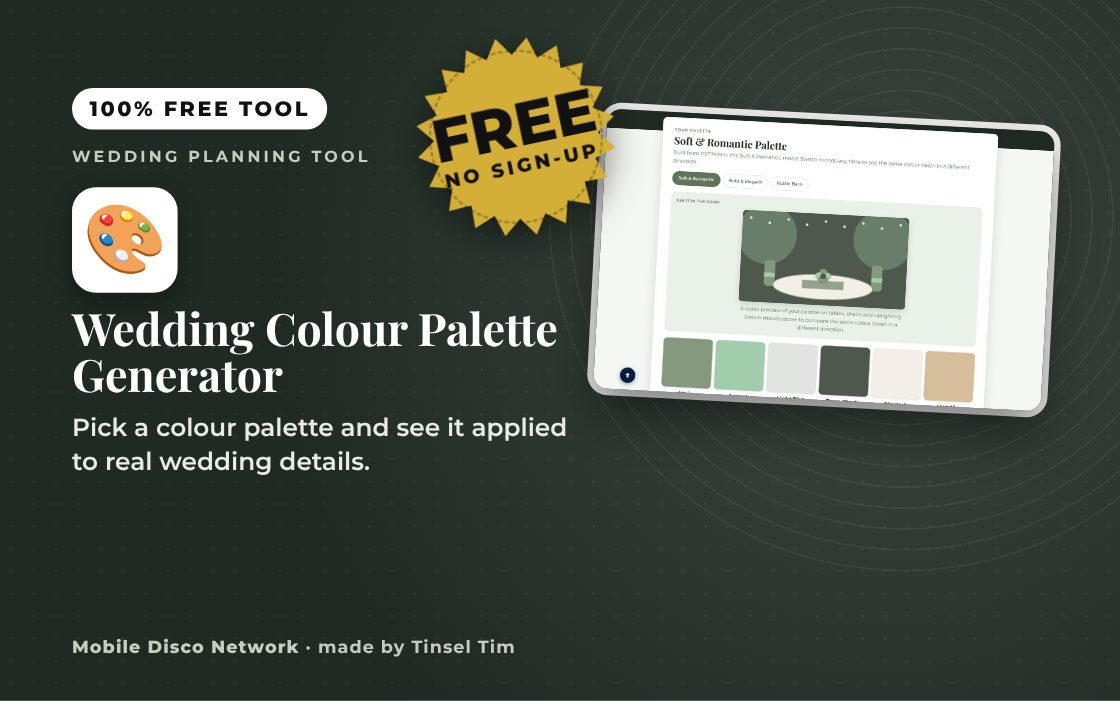 Wedding colour palette generator preview on flowers and dresses