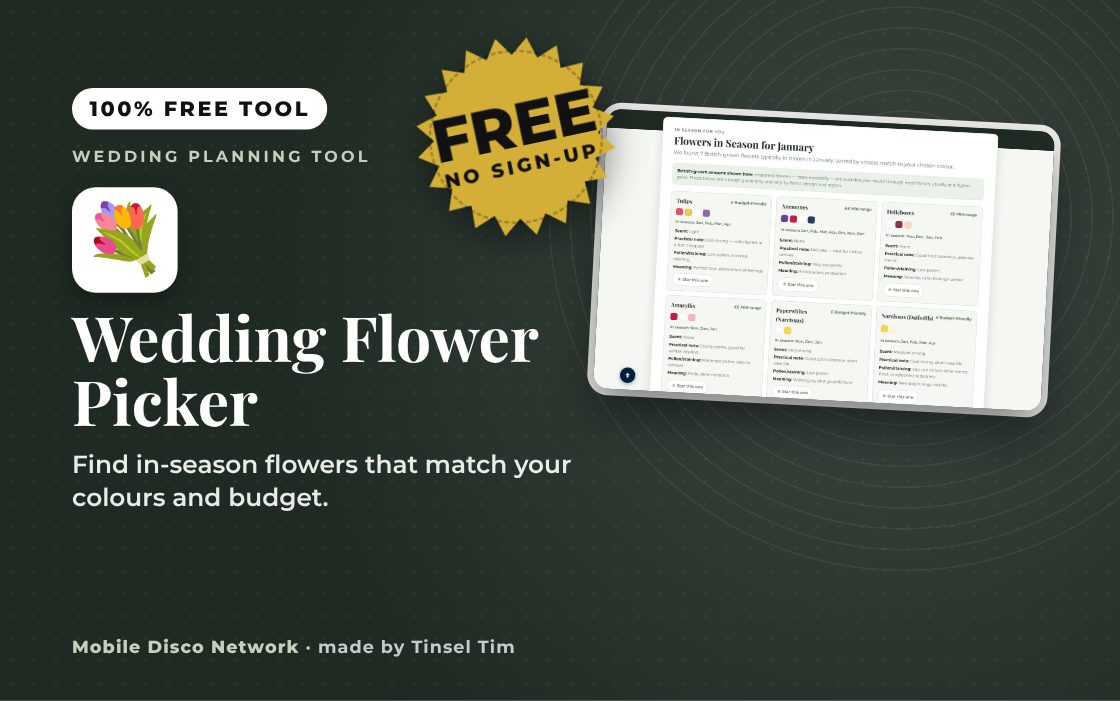 Seasonal wedding flowers picker by month and colour