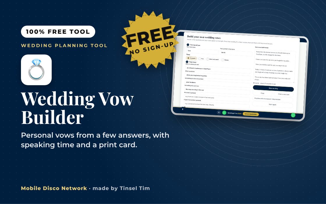 Write your own wedding vows with the free vow builder