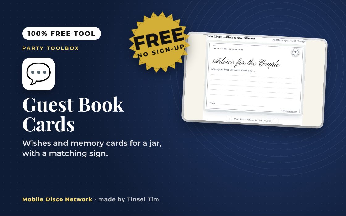 Guest Book Cards: free tool from Mobile Disco Network