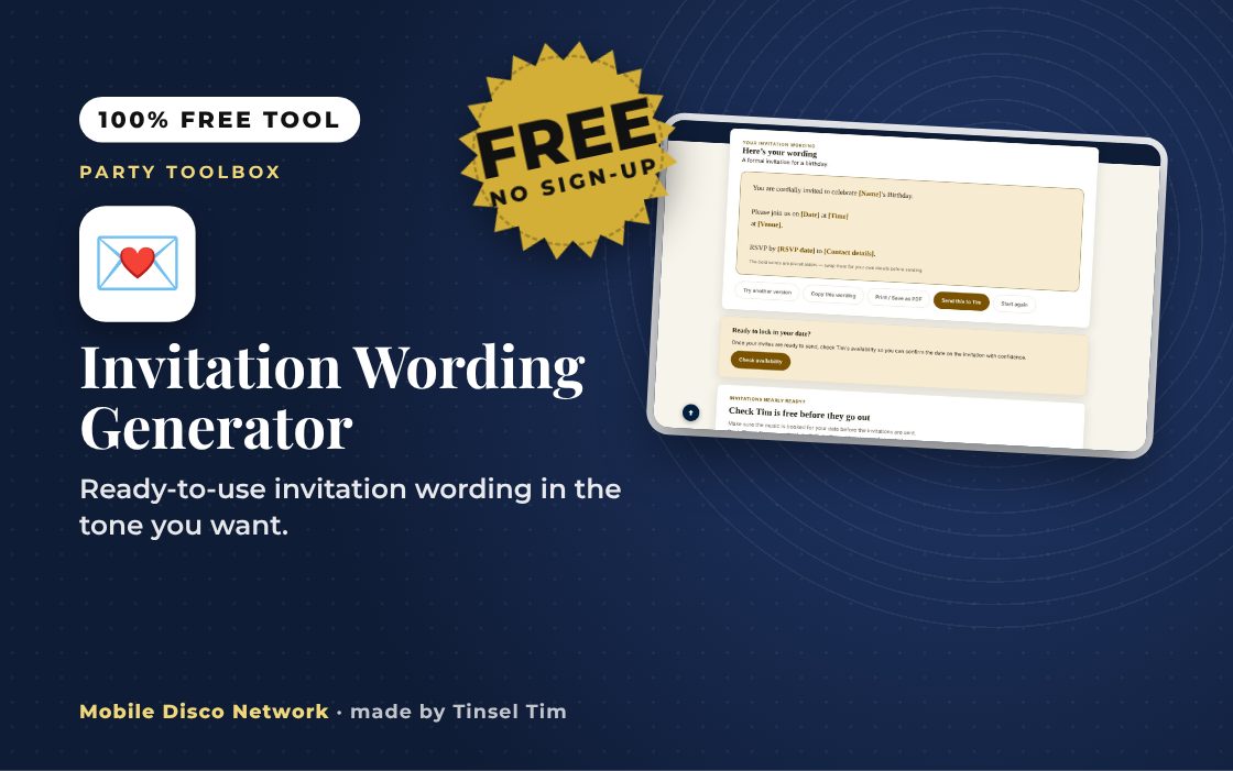 Invitation Wording Generator: free tool from Mobile Disco Network