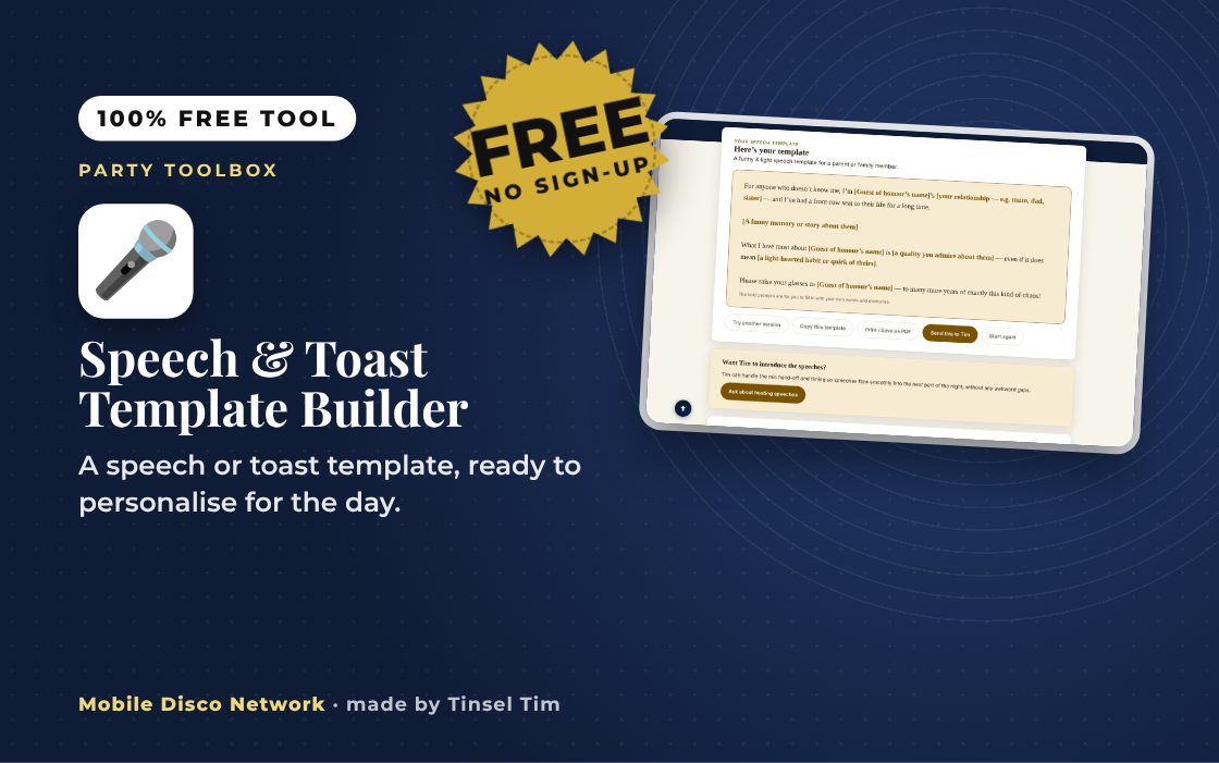 Milestone Speech & Toast Template Builder: free tool from Mobile Disco Network