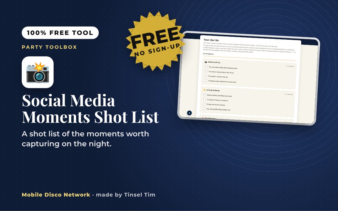 Social Media Moments Shot List: free tool from Mobile Disco Network