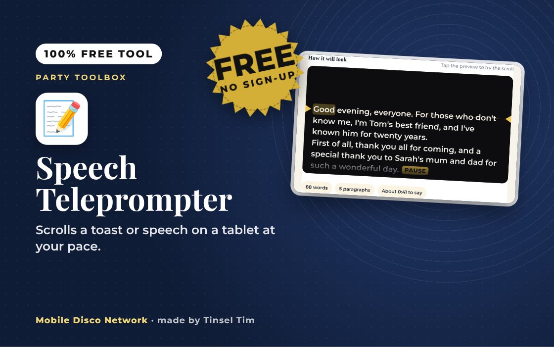 Speech Teleprompter: free tool from Mobile Disco Network