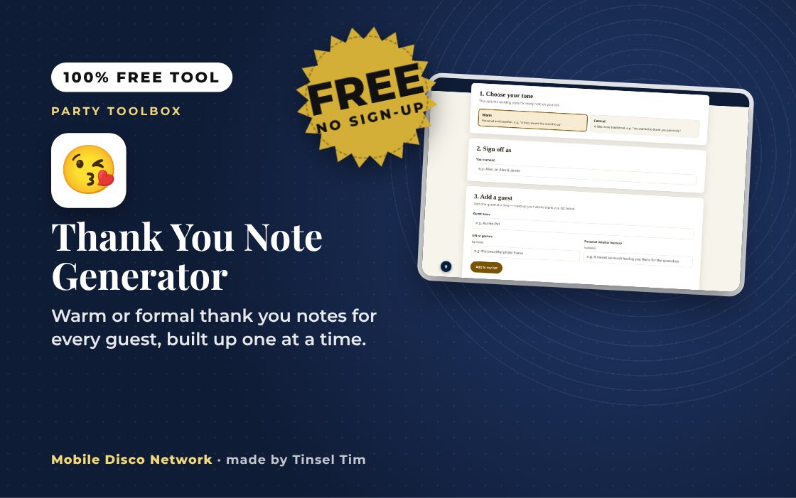 Thank You Note Generator: free tool from Mobile Disco Network