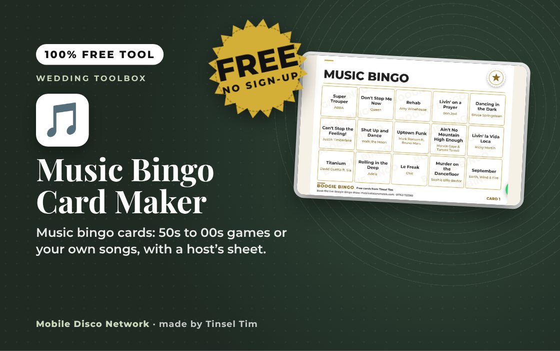 Music Bingo Card Maker: free tool from Mobile Disco Network