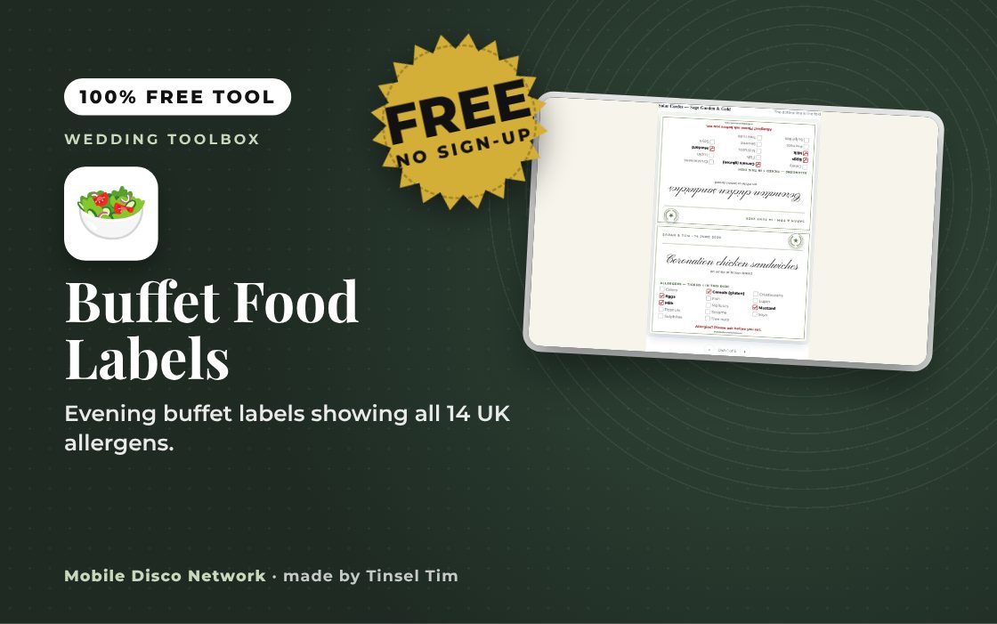 Buffet Food Labels: free tool from Mobile Disco Network
