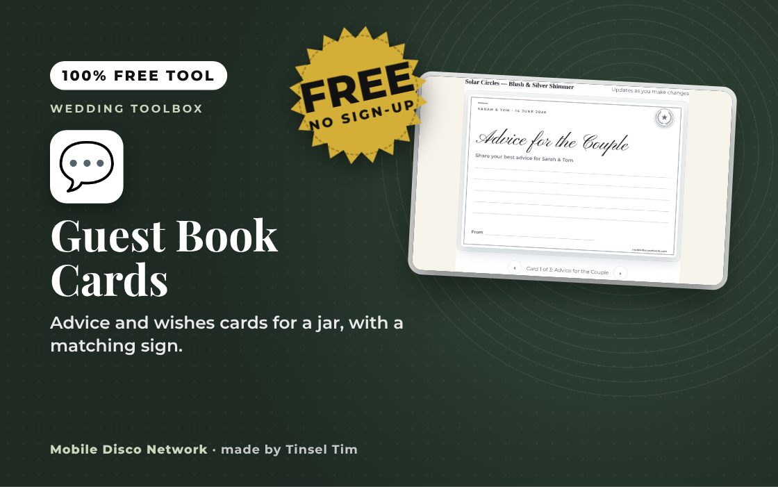 Guest Book Cards: free tool from Mobile Disco Network