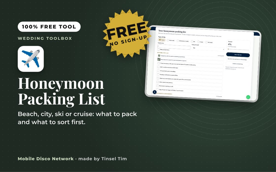 Honeymoon Packing List: free tool from Mobile Disco Network
