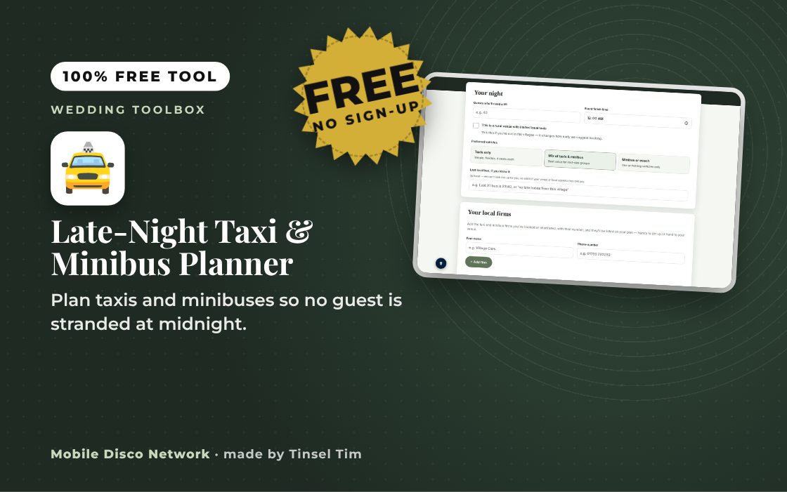 Late-Night Taxi & Minibus Planner: free tool from Mobile Disco Network