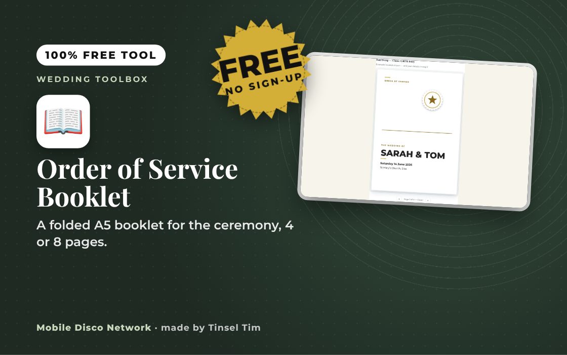 Order of Service Booklet: free tool from Mobile Disco Network