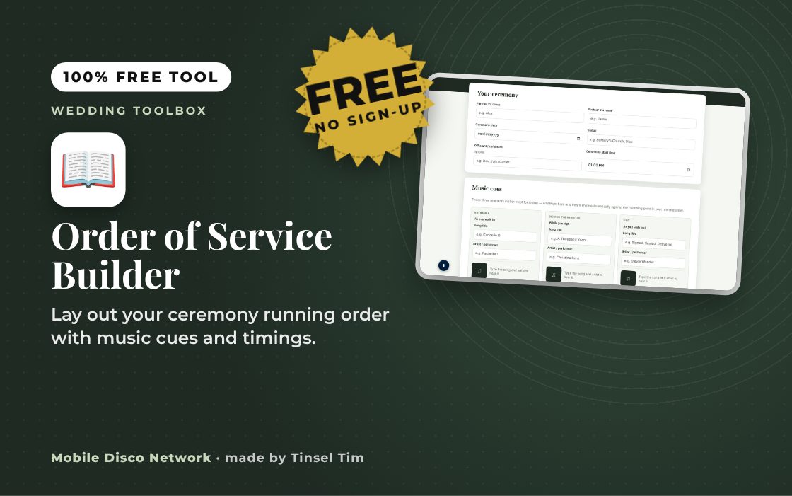 Order of Service Builder: free tool from Mobile Disco Network