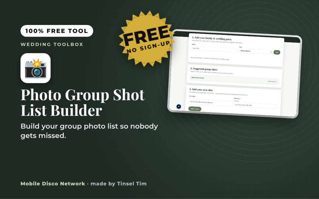 Photo Group Shot List Builder: free tool from Mobile Disco Network