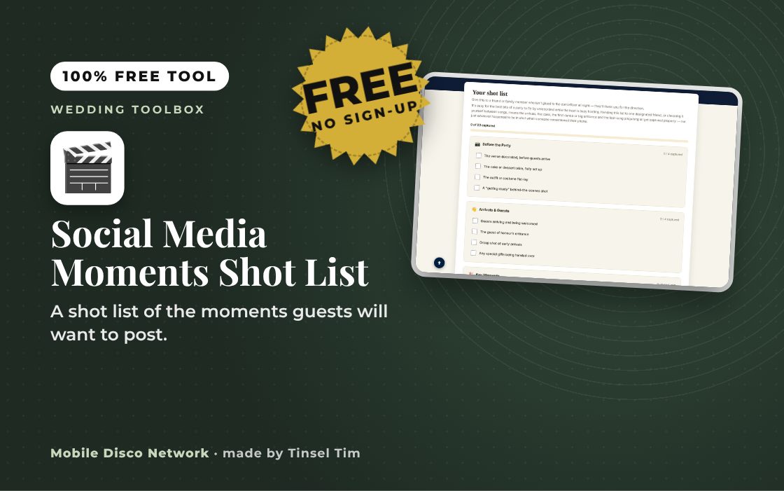 Social Media Moments Shot List: free tool from Mobile Disco Network