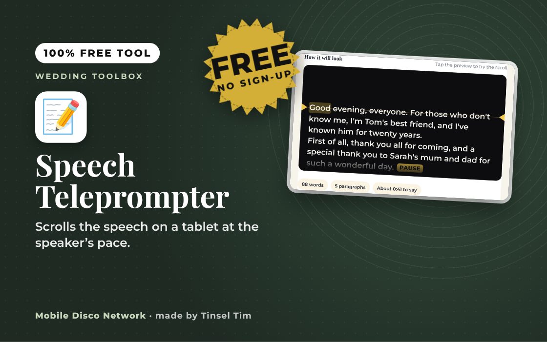 Speech Teleprompter: free tool from Mobile Disco Network