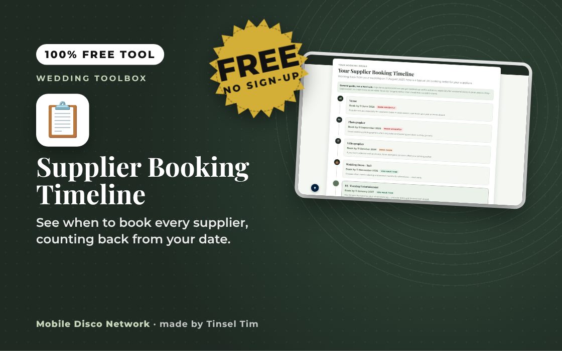 Supplier Booking Timeline: free tool from Mobile Disco Network