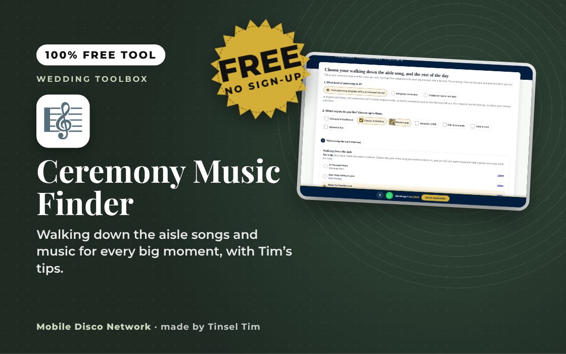 Ceremony Music Finder: free tool from Mobile Disco Network