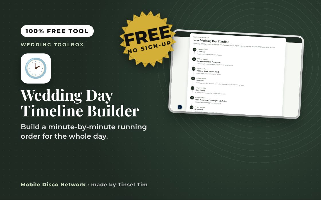 Wedding Day Timeline Builder: free tool from Mobile Disco Network