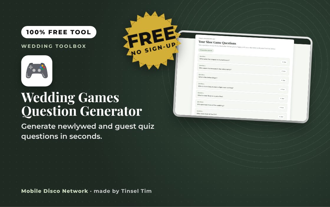 Wedding Games Question Generator: free tool from Mobile Disco Network