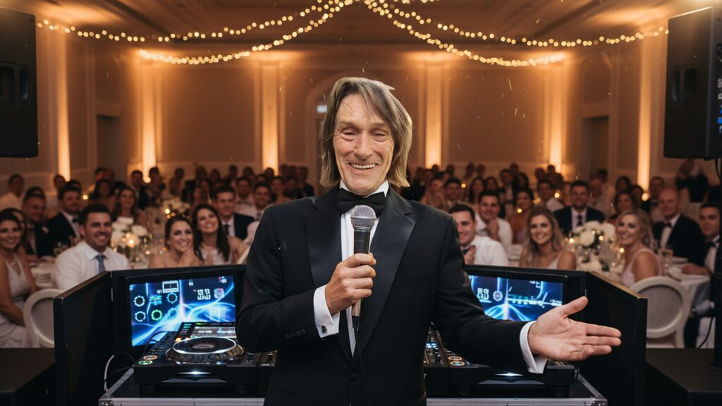 Grand entrance DJ script East Anglia DJ Tim as professional MC delivering a wedding grand entrance introduction across Norfolk Suffolk Cambridgeshire Lincolnshire