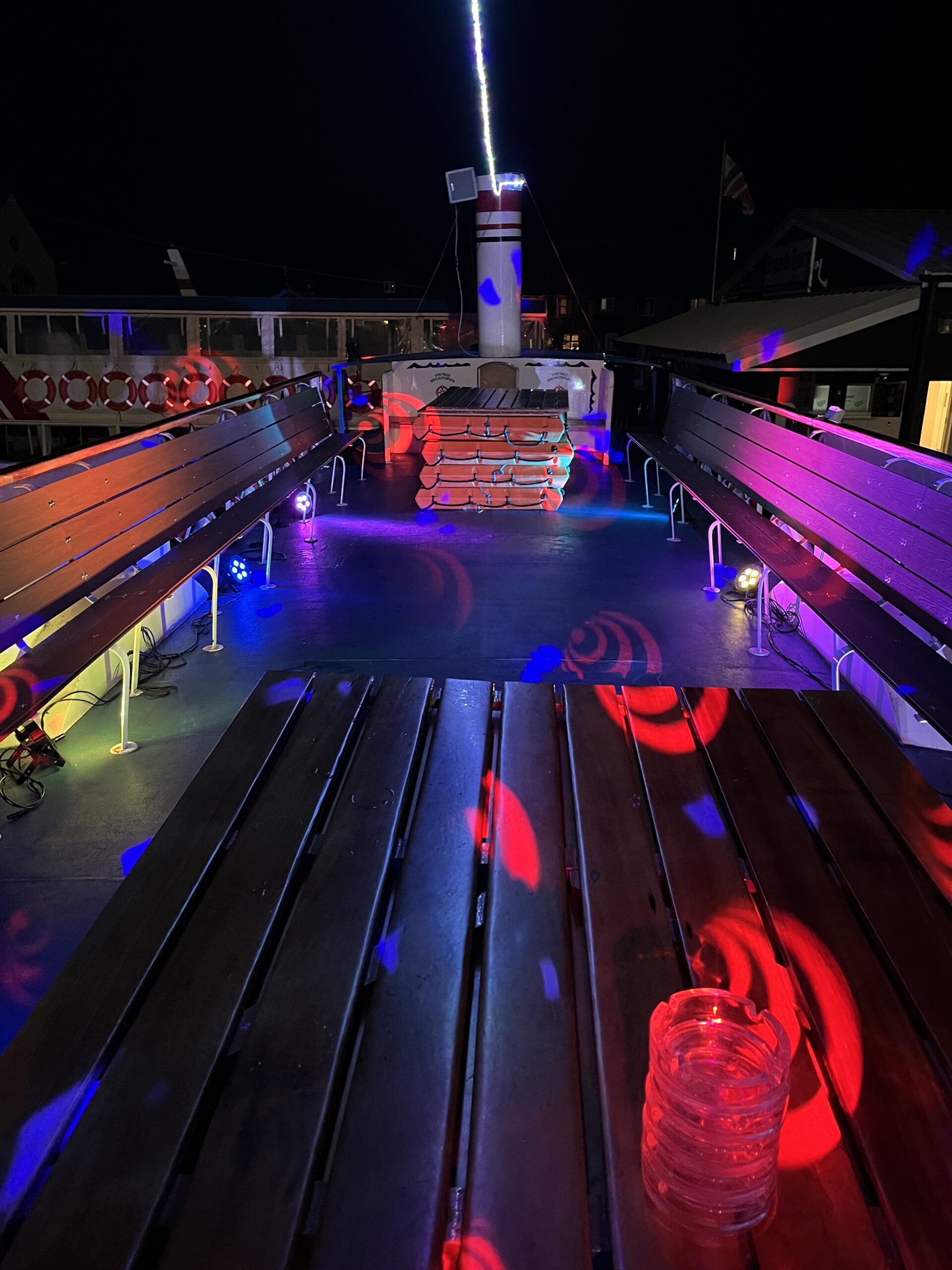River cruise entertainment setup on a Norfolk Broads boat